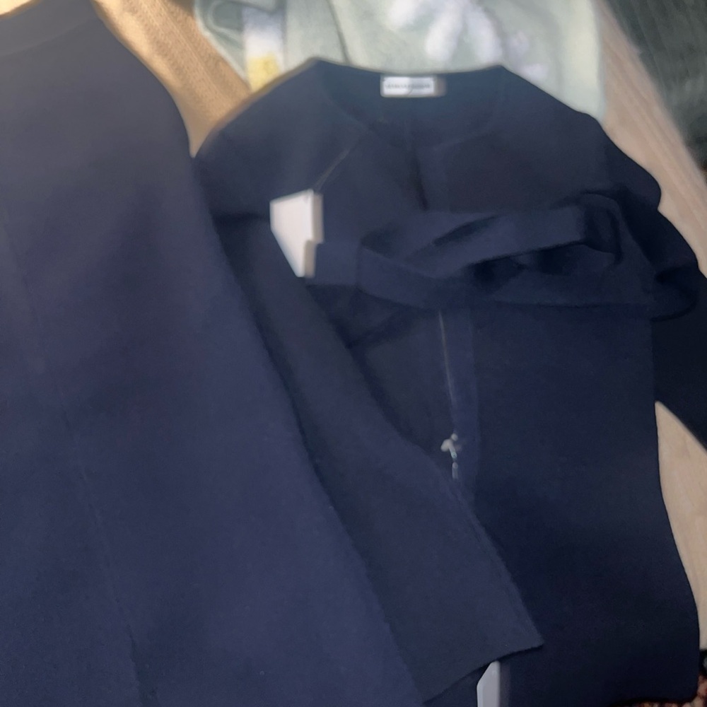 Scanlan Theodore Navy Midi Skirt Set jacket belt - Picture 2 of 9